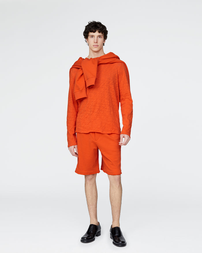 Slub Jersey Destroyed Wash Henley - Tomato