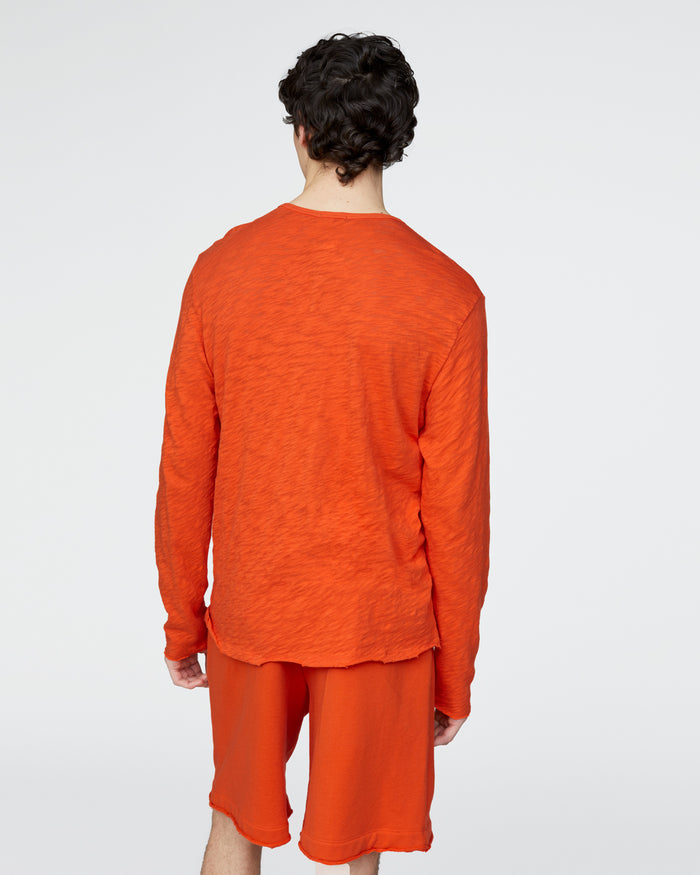 Slub Jersey Destroyed Wash Henley - Tomato
