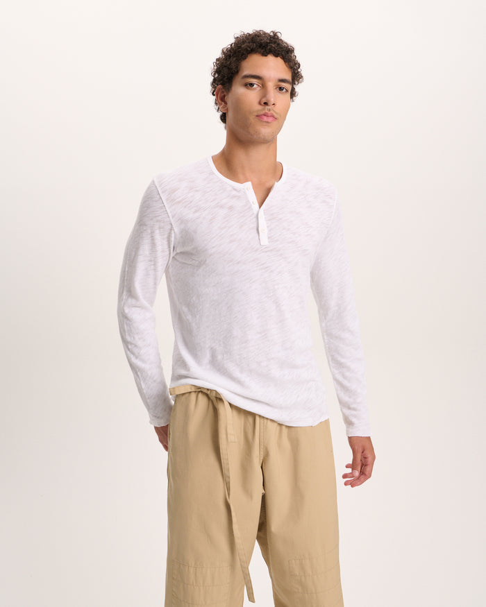 Slub Jersey Destroyed Wash Henley - White
