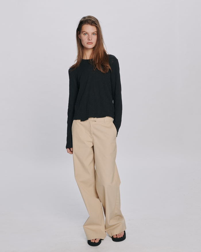 Slub Jersey Long Sleeve Destroyed Wash Crop Tee - Black