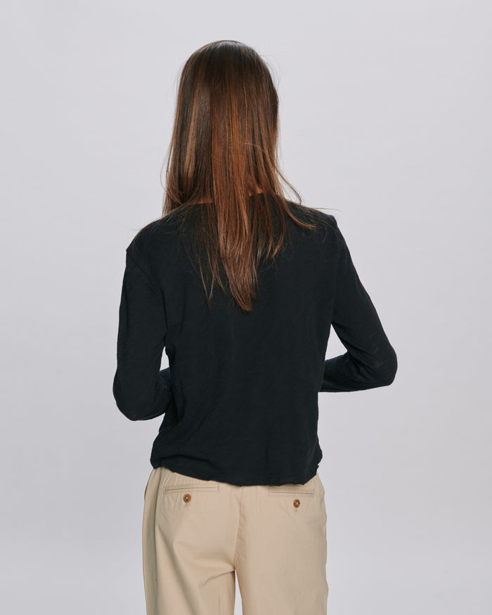 Slub Jersey Long Sleeve Destroyed Wash Crop Tee - Black