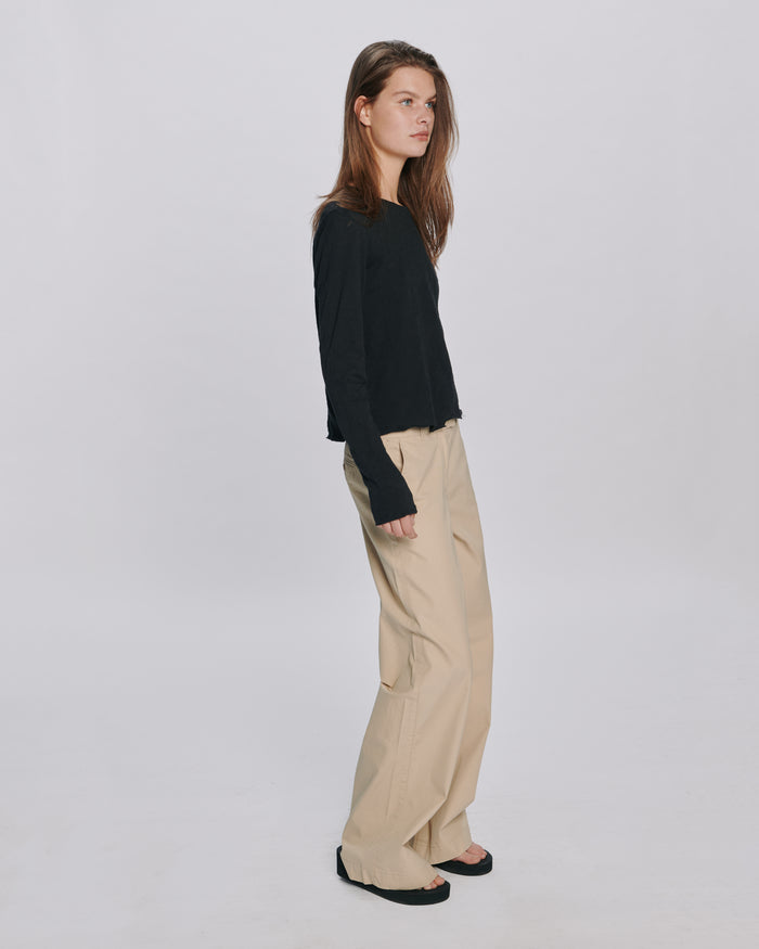 Slub Jersey Long Sleeve Destroyed Wash Crop Tee - Black