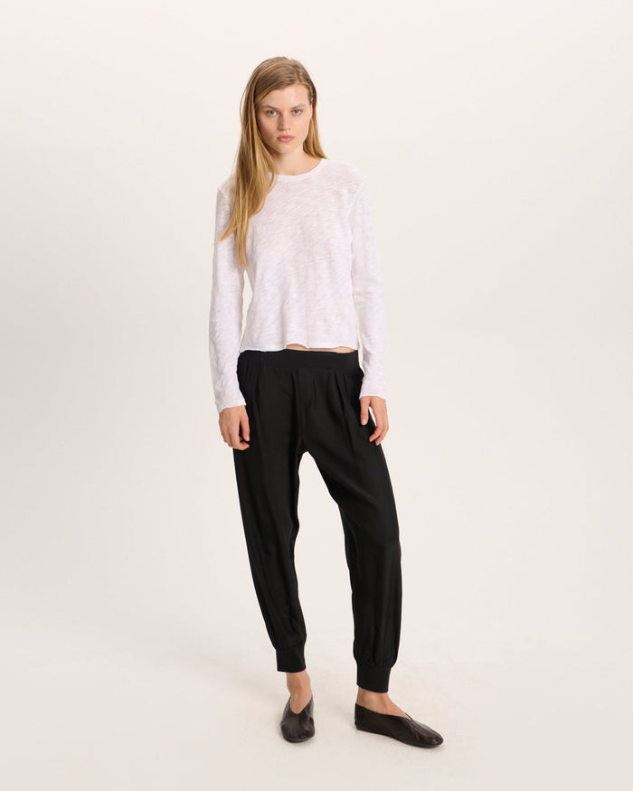 Slub Jersey Long Sleeve Destroyed Wash Crop Tee - White