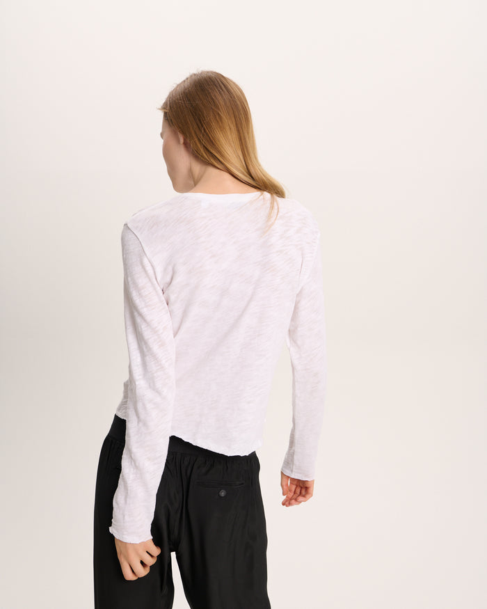 Slub Jersey Long Sleeve Destroyed Wash Crop Tee - White