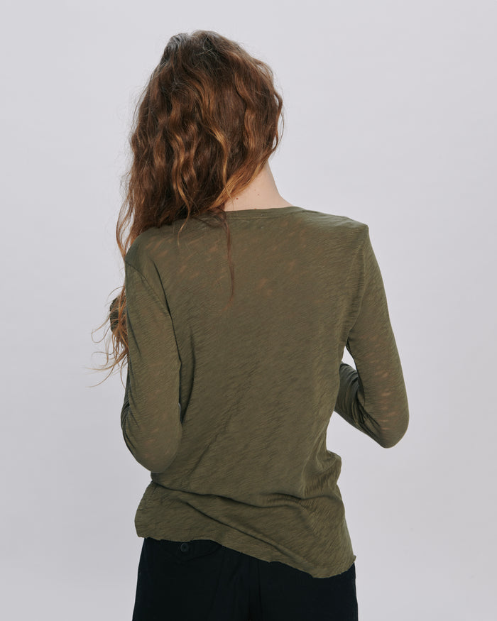 Slub Jersey Long Sleeve Destroyed Wash Tee - Army