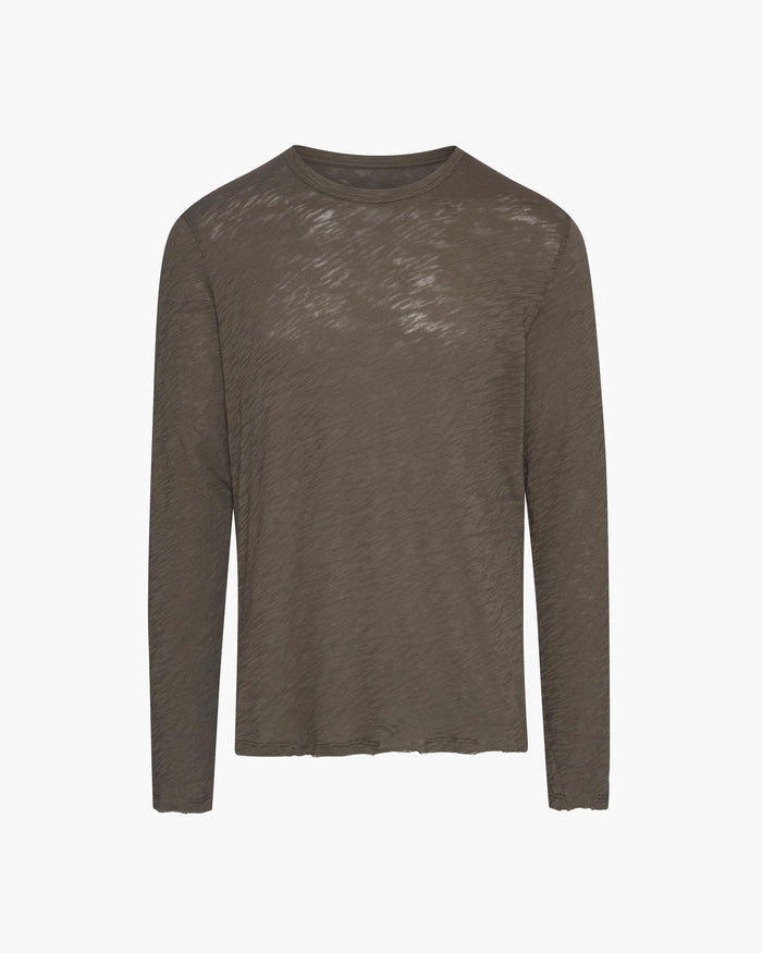 Slub Jersey Long Sleeve Destroyed Wash Tee - Army