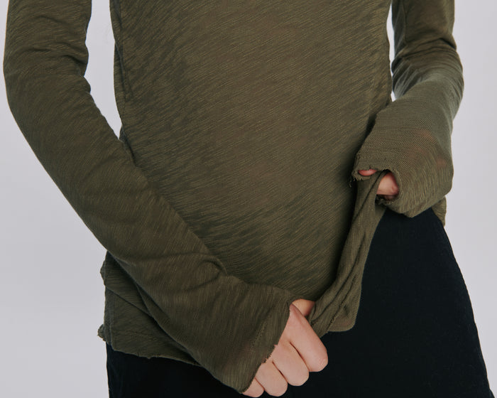 Slub Jersey Long Sleeve Destroyed Wash Tee - Army