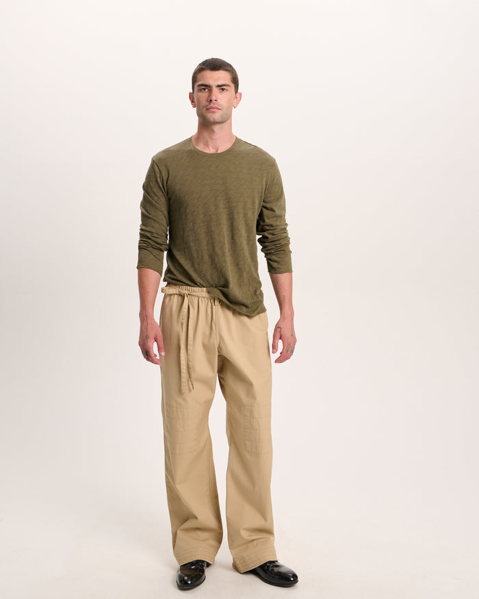 Slub Jersey Long Sleeve Destroyed Wash Tee - Army