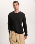 Slub Jersey Long Sleeve Destroyed Wash Tee - Black
