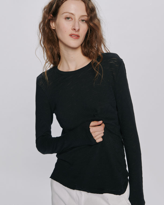 Slub Jersey Long Sleeve Destroyed Wash Tee - Black