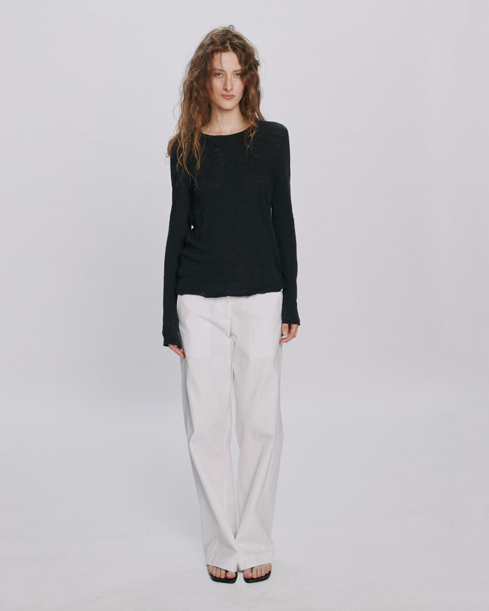 Slub Jersey Long Sleeve Destroyed Wash Tee - Black