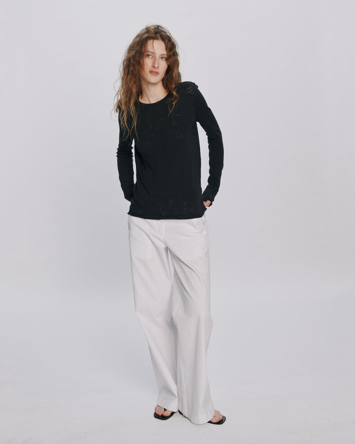 Slub Jersey Long Sleeve Destroyed Wash Tee - Black