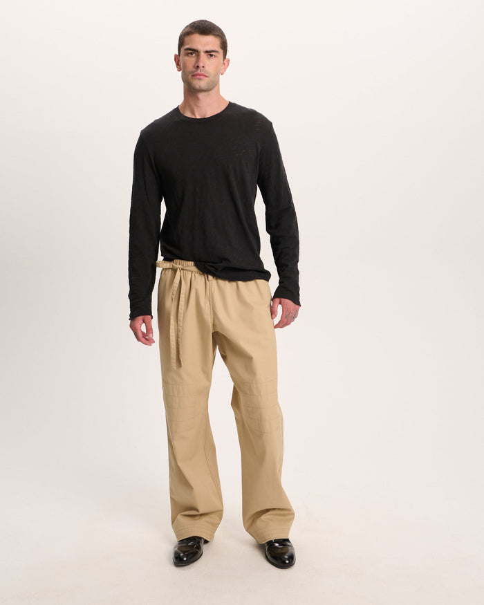 Slub Jersey Long Sleeve Destroyed Wash Tee - Black