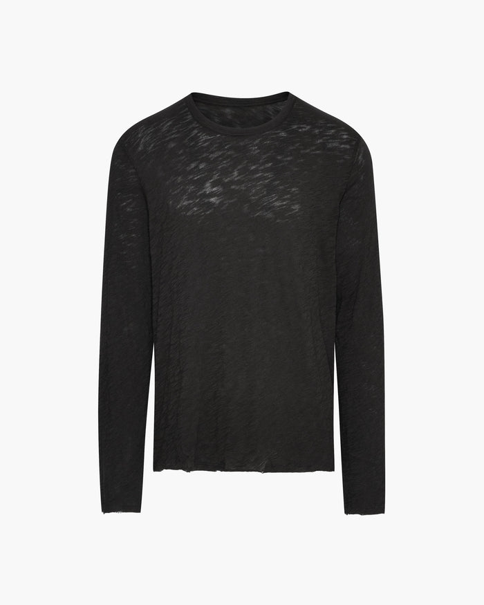 Slub Jersey Long Sleeve Destroyed Wash Tee - Black