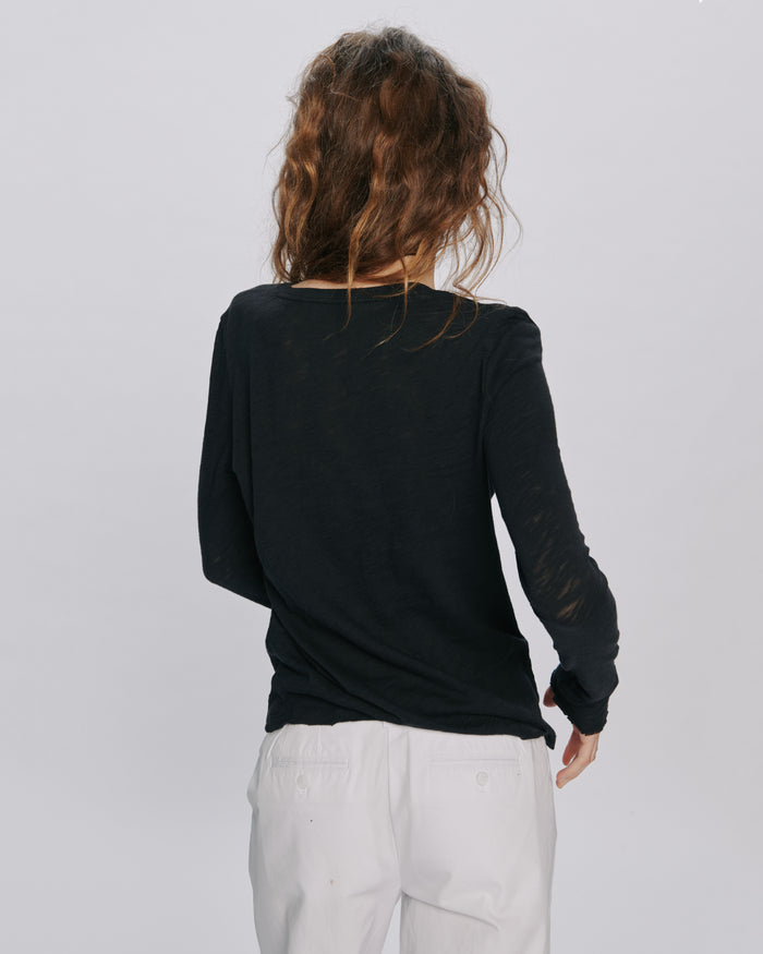 Slub Jersey Long Sleeve Destroyed Wash Tee - Black
