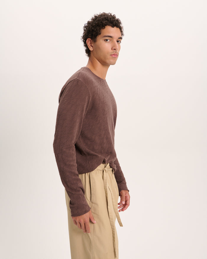 Slub Jersey Long Sleeve Destroyed Wash Tee - Chocolate