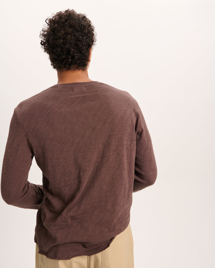 Slub Jersey Long Sleeve Destroyed Wash Tee - Chocolate