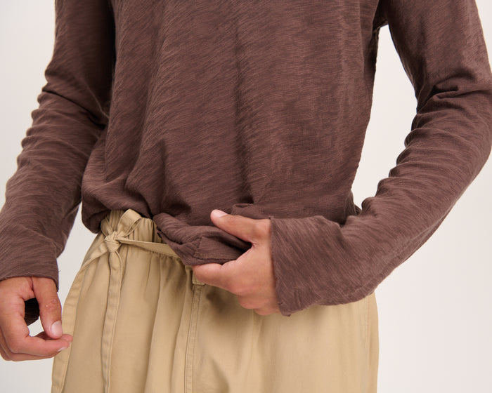 Slub Jersey Long Sleeve Destroyed Wash Tee - Chocolate