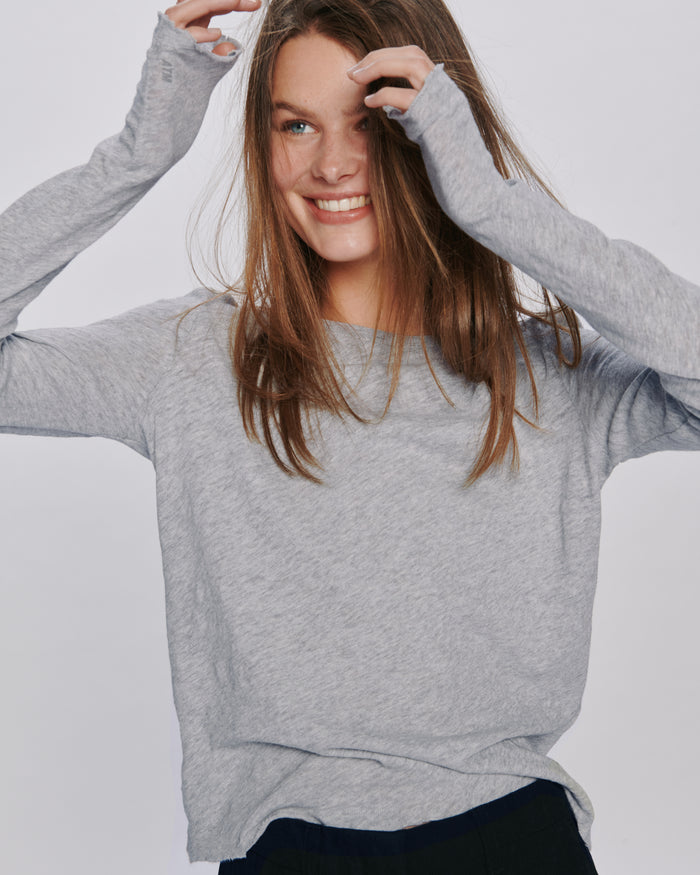 Slub Jersey Long Sleeve Destroyed Wash Tee - Heather Grey