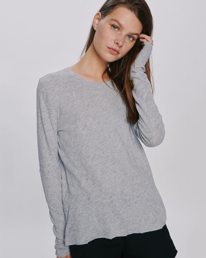 Slub Jersey Long Sleeve Destroyed Wash Tee - Heather Grey