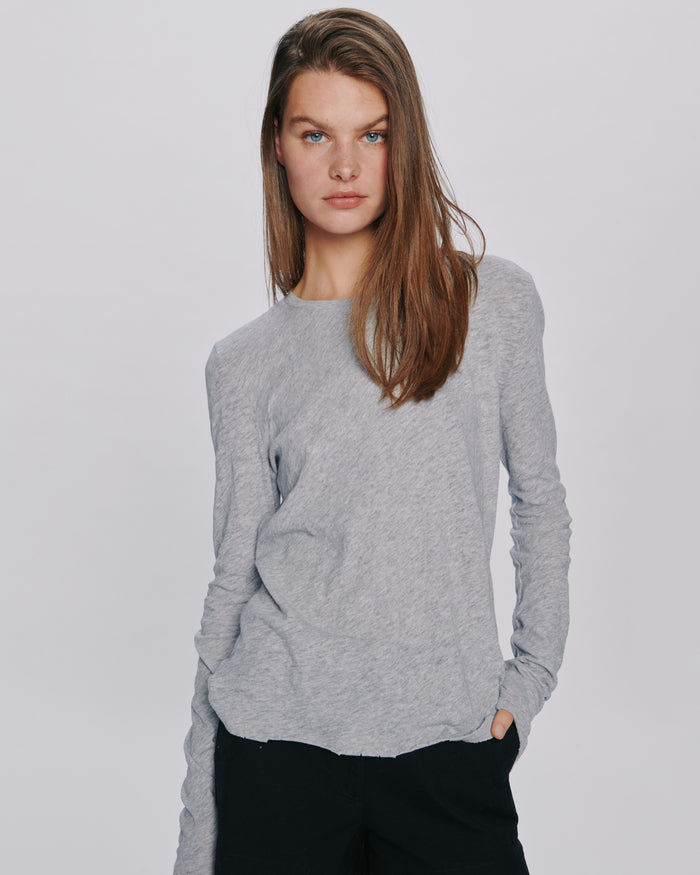 Slub Jersey Long Sleeve Destroyed Wash Tee - Heather Grey