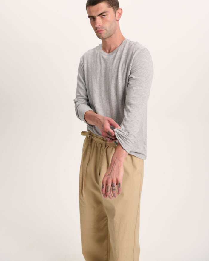 Slub Jersey Long Sleeve Destroyed Wash Tee - Heather Grey