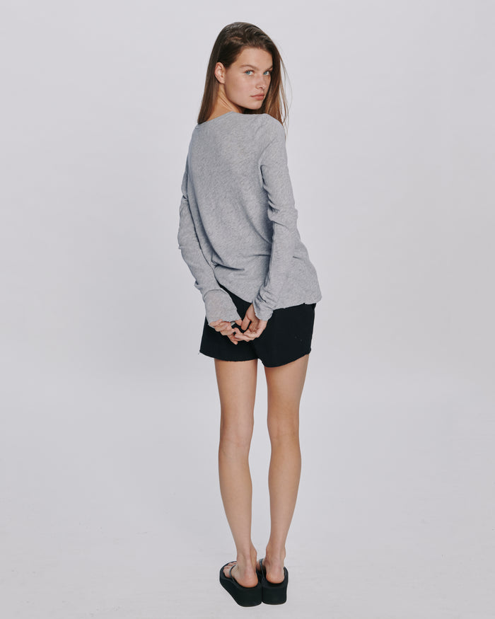 Slub Jersey Long Sleeve Destroyed Wash Tee - Heather Grey