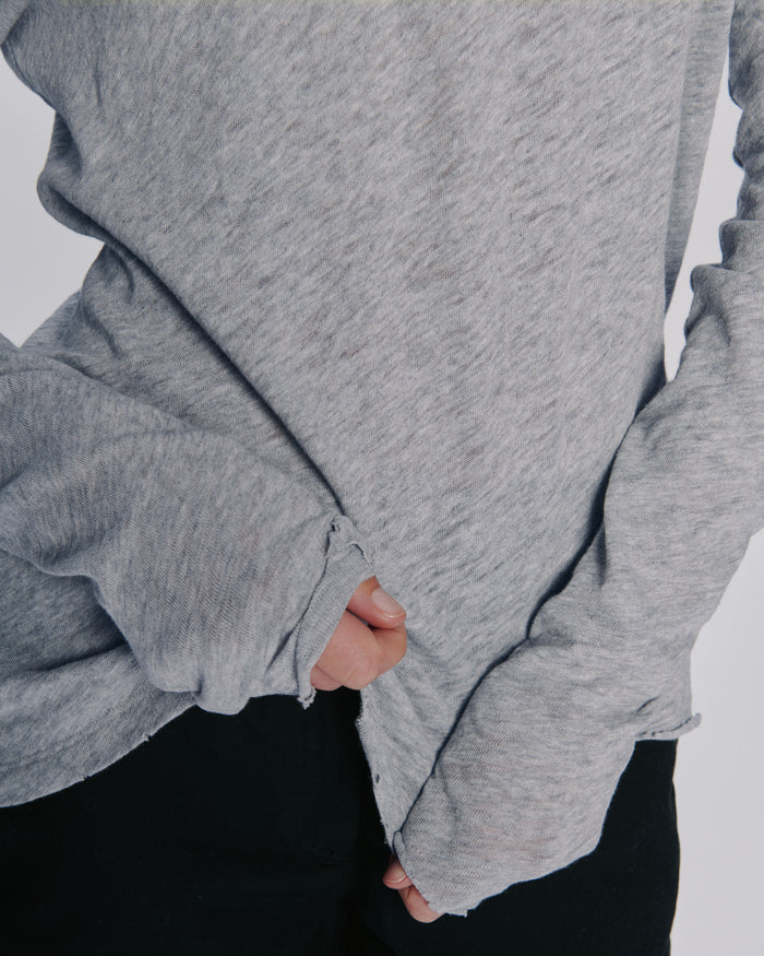 Slub Jersey Long Sleeve Destroyed Wash Tee - Heather Grey