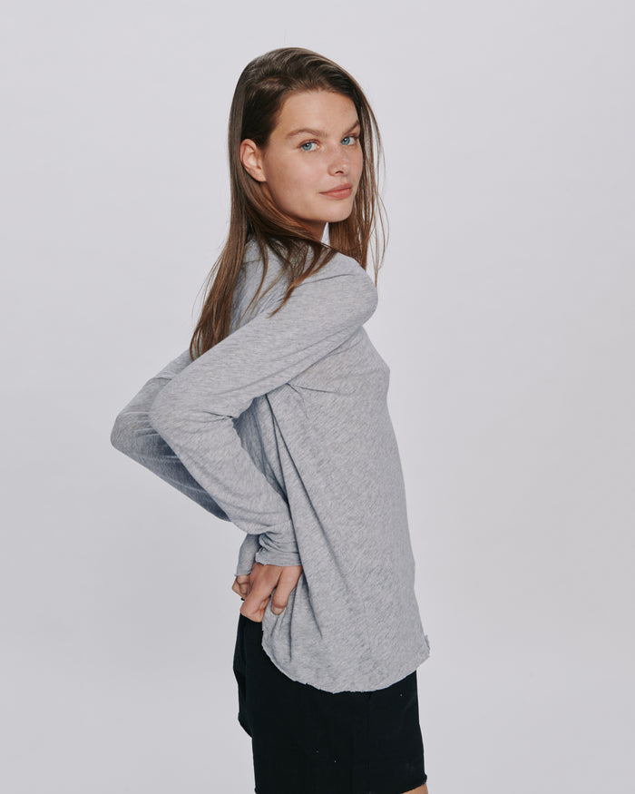 Slub Jersey Long Sleeve Destroyed Wash Tee - Heather Grey