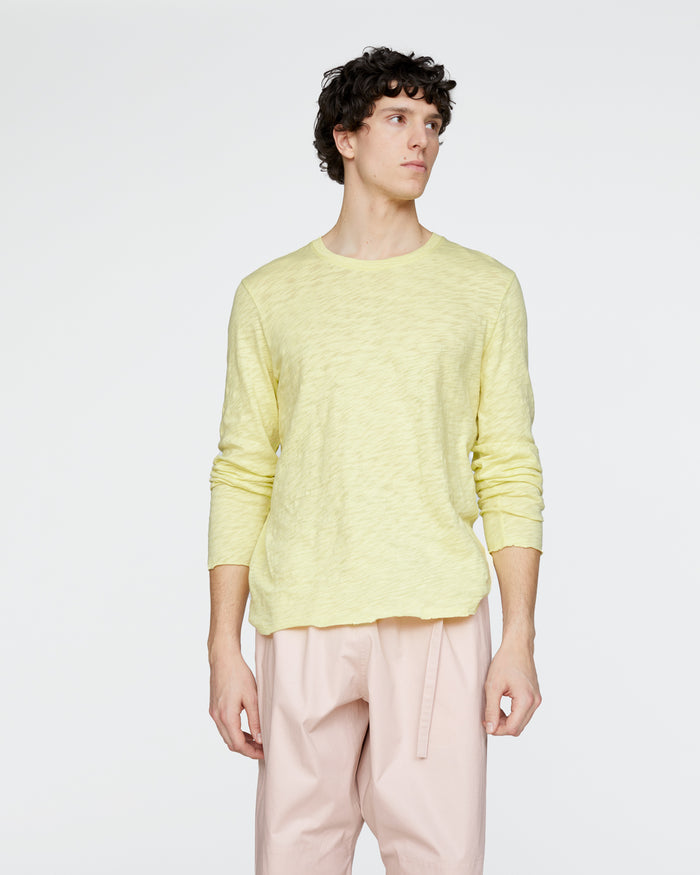 Slub Jersey Long Sleeve Destroyed Wash Tee - Mellow Yellow