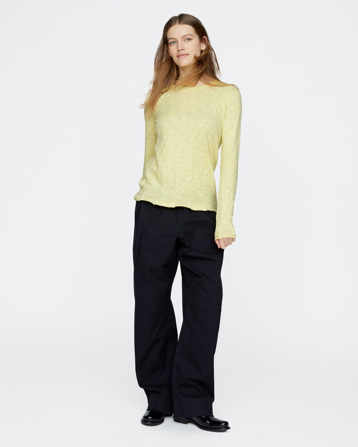 Slub Jersey Long Sleeve Destroyed Wash Tee - Mellow Yellow