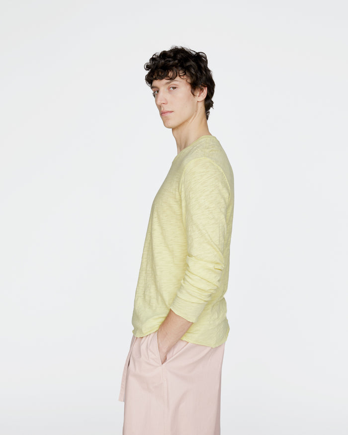 Slub Jersey Long Sleeve Destroyed Wash Tee - Mellow Yellow
