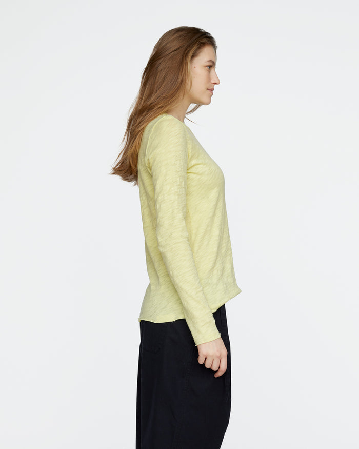 Slub Jersey Long Sleeve Destroyed Wash Tee - Mellow Yellow