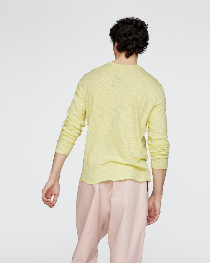 Slub Jersey Long Sleeve Destroyed Wash Tee - Mellow Yellow