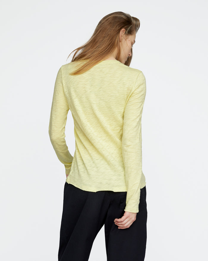 Slub Jersey Long Sleeve Destroyed Wash Tee - Mellow Yellow