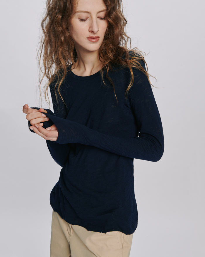 Slub Jersey Long Sleeve Destroyed Wash Tee - Midnight