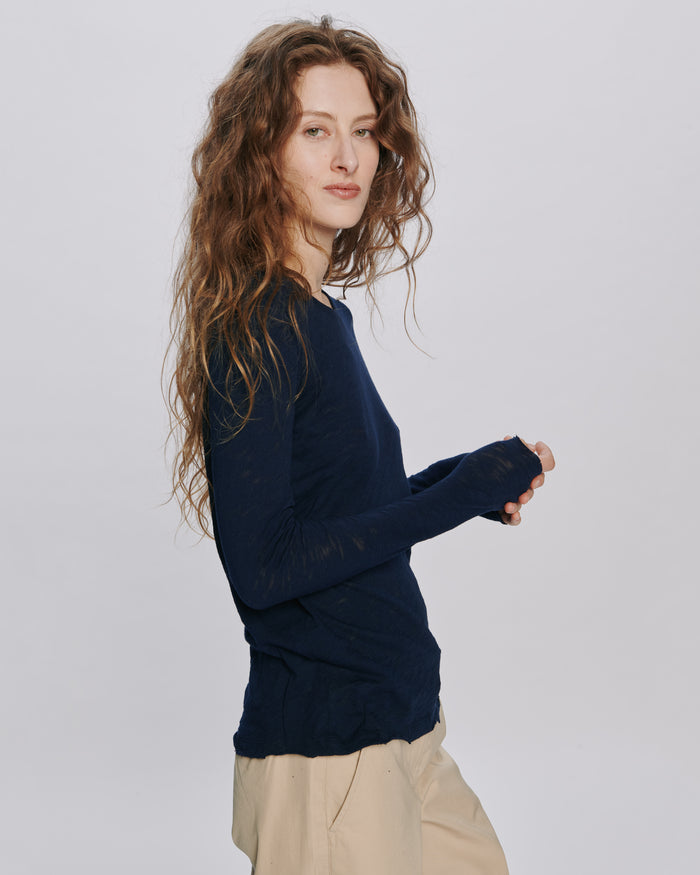 Slub Jersey Long Sleeve Destroyed Wash Tee - Midnight