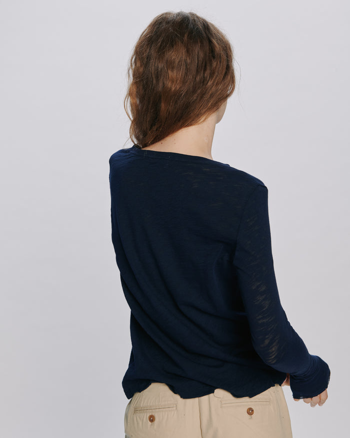 Slub Jersey Long Sleeve Destroyed Wash Tee - Midnight