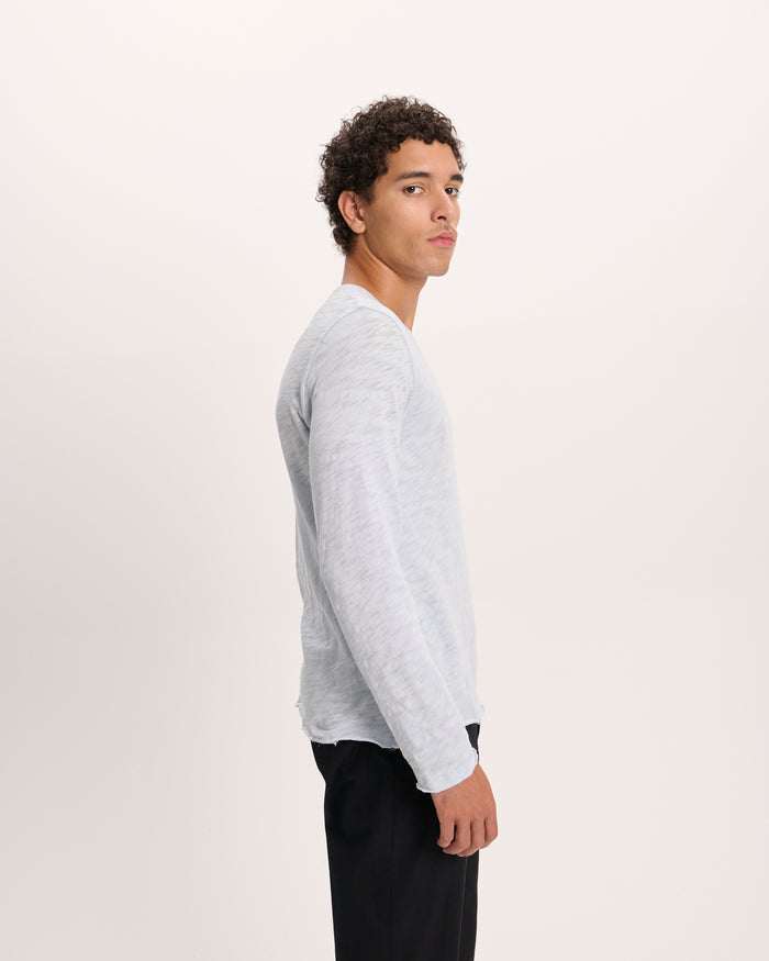 Slub Jersey Long Sleeve Destroyed Wash Tee - Pale Blue