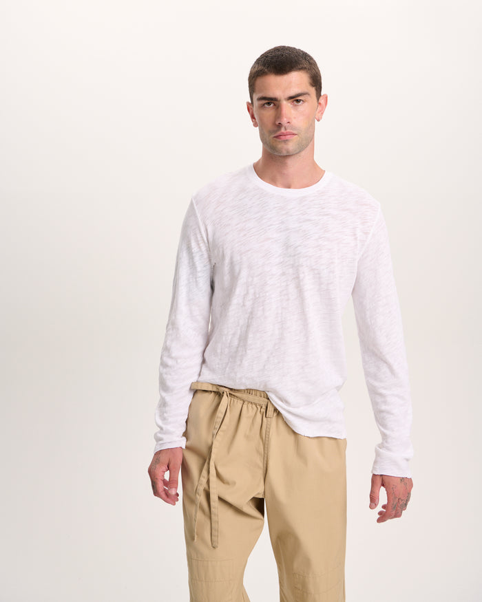 Slub Jersey Long Sleeve Destroyed Wash Tee - White
