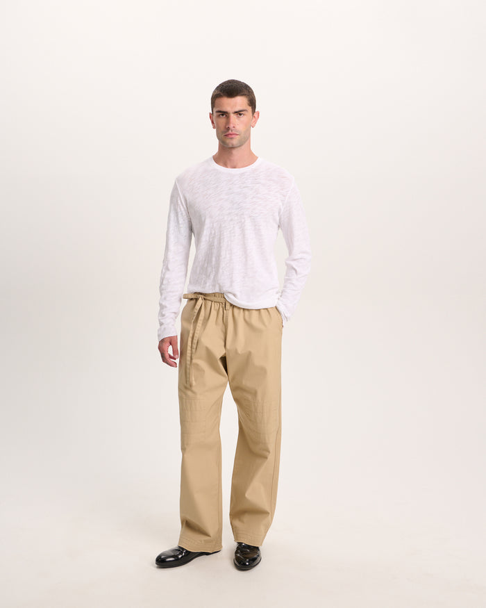 Slub Jersey Long Sleeve Destroyed Wash Tee - White