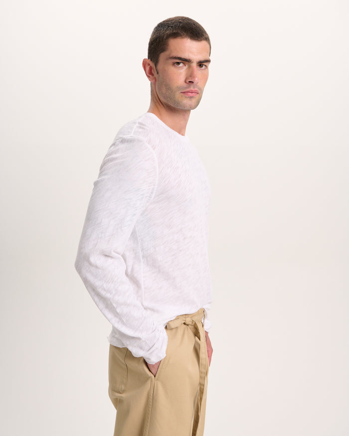 Slub Jersey Long Sleeve Destroyed Wash Tee - White
