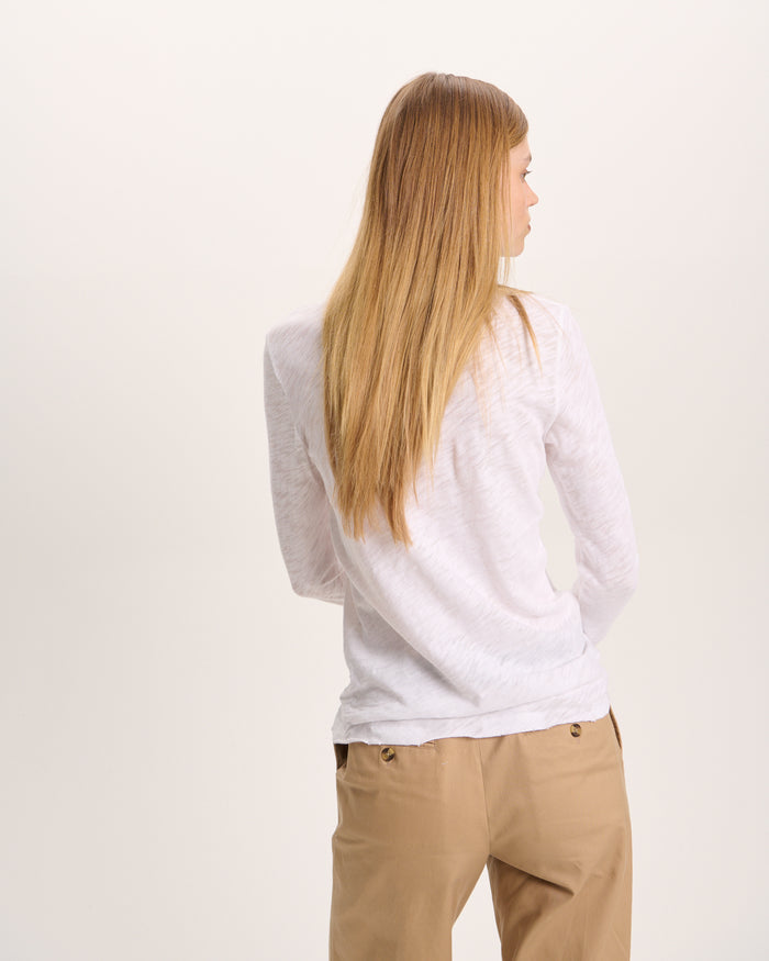 Slub Jersey Long Sleeve Destroyed Wash Tee - White