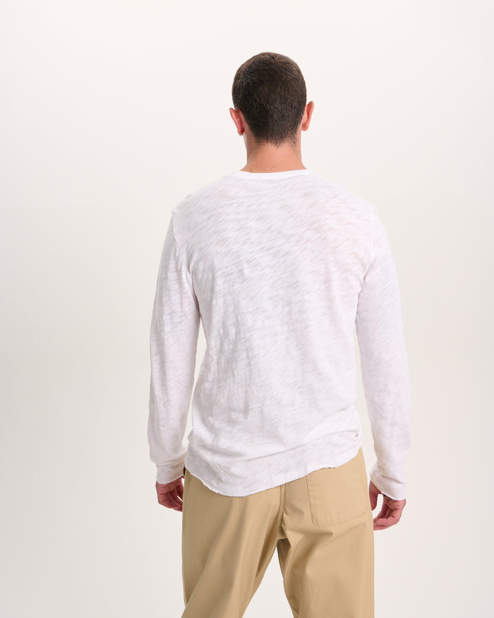 Slub Jersey Long Sleeve Destroyed Wash Tee - White