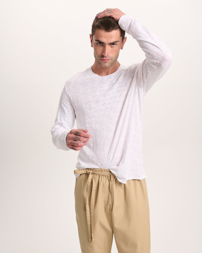 Slub Jersey Long Sleeve Destroyed Wash Tee - White