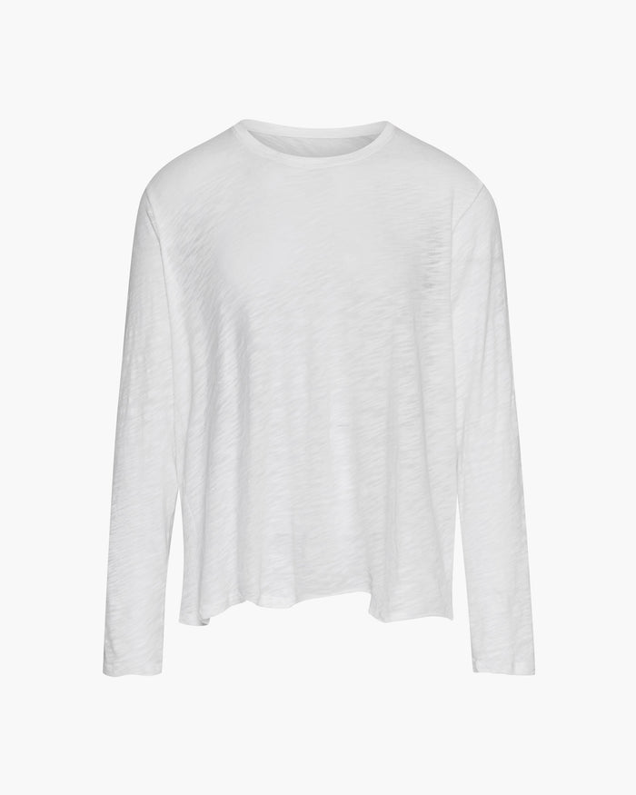 Slub Jersey Long Sleeve Destroyed Wash Tee - White