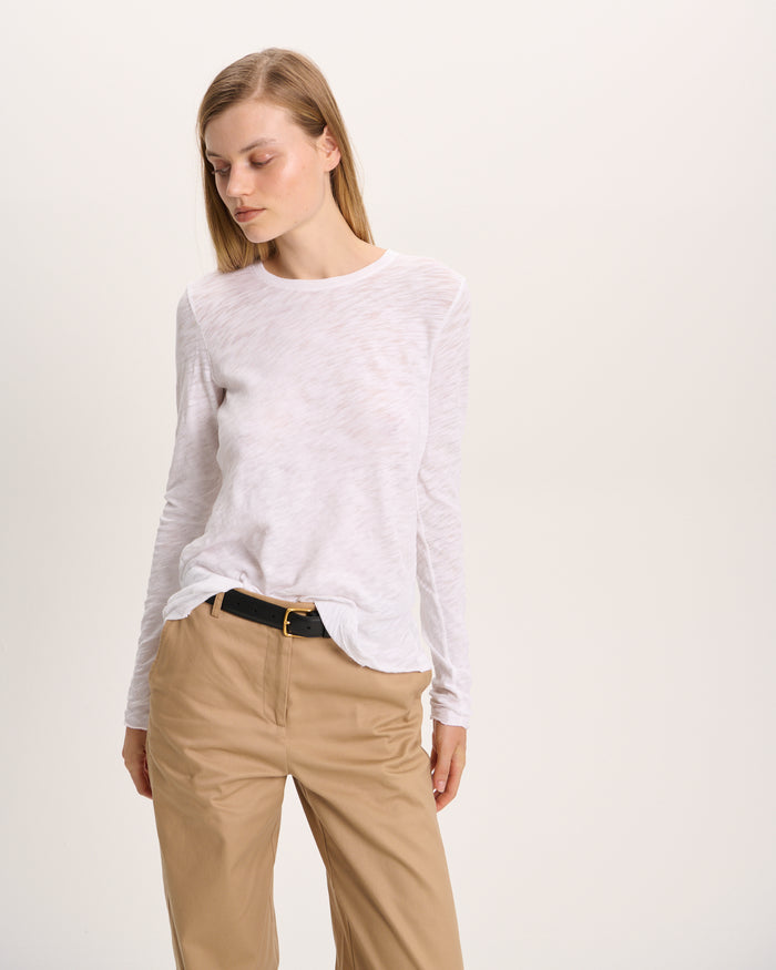Slub Jersey Long Sleeve Destroyed Wash Tee - White