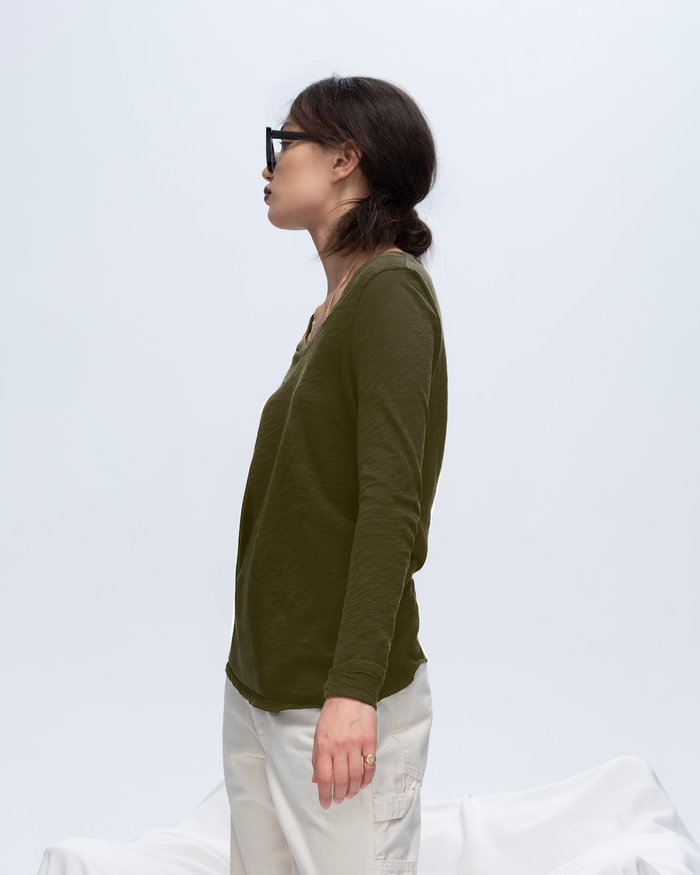 Slub Jersey Long Sleeve V-Neck Tee - Army