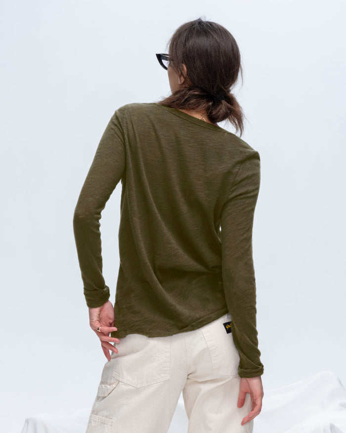 Slub Jersey Long Sleeve V-Neck Tee - Army