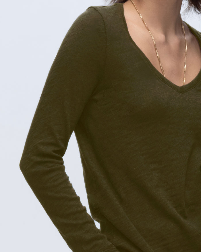 Slub Jersey Long Sleeve V-Neck Tee - Army